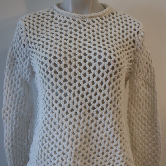 Womens T by  Alexander Wang White Chunky Open Knit Pullover Crochet Sweater S - Picture 3 of 8
